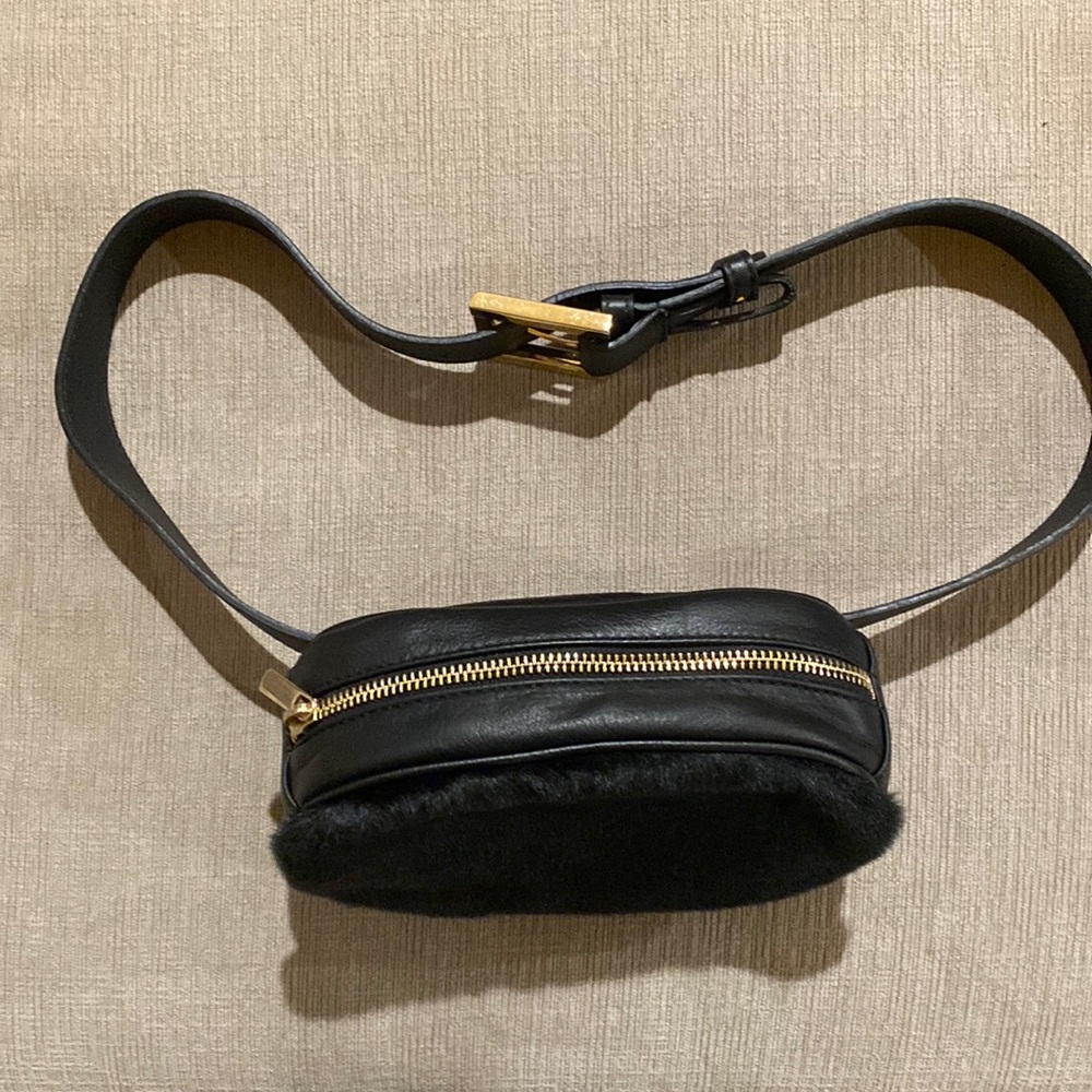 NEW* Marinella Milano Belt Bag Small Italian Leather Faux Fur Handbag (Black)